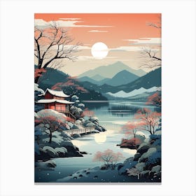 Winter Travel Night Illustration Hakone Japan 4 Canvas Print