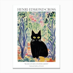 Henri Edmond Cross Style Cat In A Flower Garden 1 Poster Canvas Print