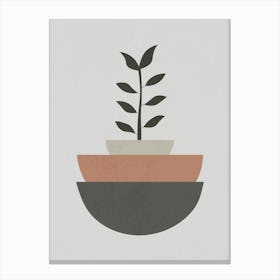 Minimalist Botanical Art with Layered Geometric Shapes Canvas Print