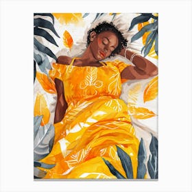 Afro Girl In Yellow Dress illustration Canvas Print