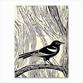 Magpie Linocut Bird Canvas Print