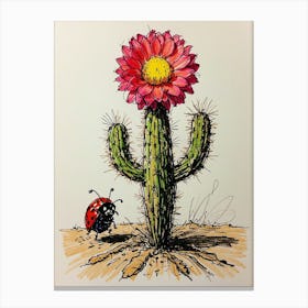 Ladybug And Cactus Canvas Print