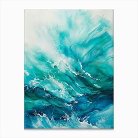 Abstract Turquoise Waves Envelop The Canvas Evoke Fresh Nautical Texture Churning Frothy Crests (1) Canvas Print