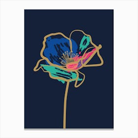 Poppies Minimal Line Art Dark Blue, Pink, Turquoise Canvas Print