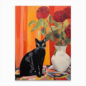 Columbine Flower Vase And A Cat, A Painting In The Style Of Matisse 0 Canvas Print