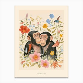 Folksy Floral Animal Drawing Chimpanzee 5 Poster Canvas Print