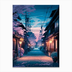 Lofi Anime Art, Anime Street Poster, Colorful Sunset City Art for Japan Aesthetic, Cozy Urban Landscape, Perfect Sakura Scene for Alleyway Decor Canvas Print