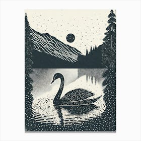 Swan Floating On A Misty Lake dotwork Canvas Print