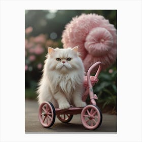 Cute Cat On A Pink Tricycle Canvas Print