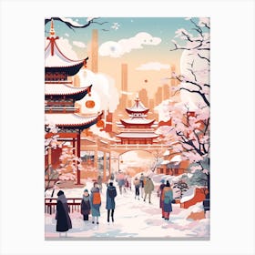 Vintage Winter Travel Illustration Sapporo Japan Canvas Print