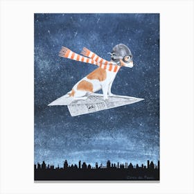 Jack Russell On Paper Plane Canvas Print