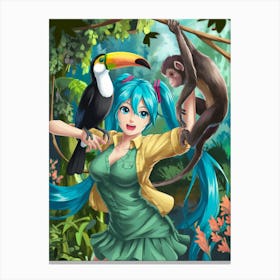 Girl With A Toucan Canvas Print