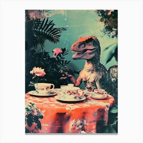 Retro Dinosaur Tea Party 3 Canvas Print