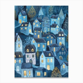 Blue Houses At Night Canvas Print