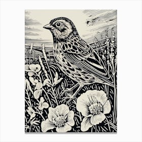 B&W Bird Linocut Yellowhammer 1 Canvas Print