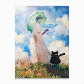Claude Monet Suzanne Hoschede Woman With An Umbrella And A Black Cat Canvas Print