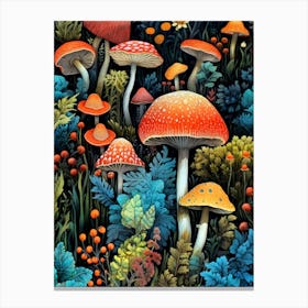 Mushrooms In The Forest nature illustration 2 Canvas Print