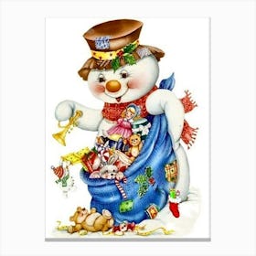 Snowman With Toy Bag Canvas Print