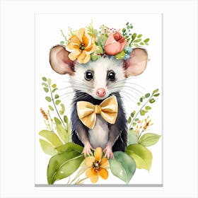 Baby Opossum Flower Crown Bowties Woodland Animal Nursery Decor (14) Result Canvas Print