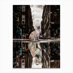 Big Cat Or Big Tiger City Puddle Reflection Canvas Print