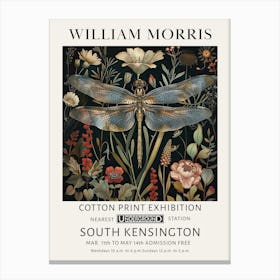 William Morris Vintage Blue Dragonfly Flowers Canvas Print