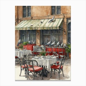 Pigeons At The Cafe Canvas Print