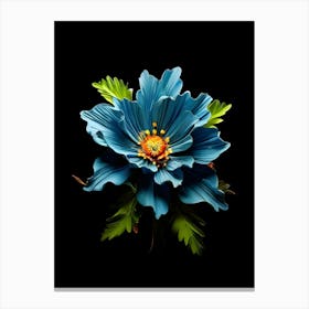 Blue Flower On Black Background Canvas Print