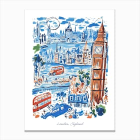 London City England Illustration Line Art Travel Blue Canvas Print