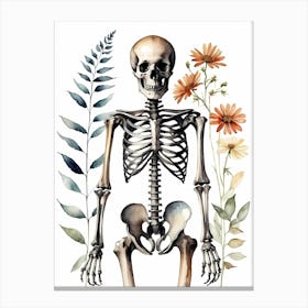 Floral Skeleton Watercolor Painting (30) Canvas Print