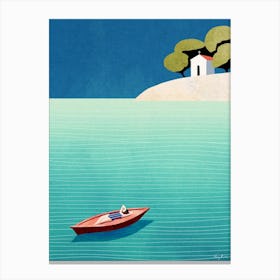 Summer Dream, Girl Sunbathing on Boat, Modern Beach Travel Poster Canvas Print