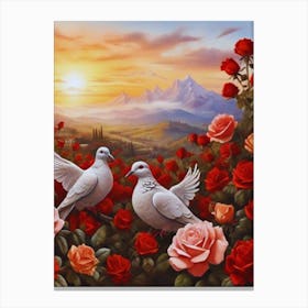 Doves And Roses Canvas Print