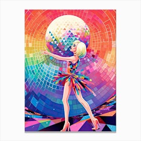 Woman Dancing Disco Ball Geometric 3 Canvas Print