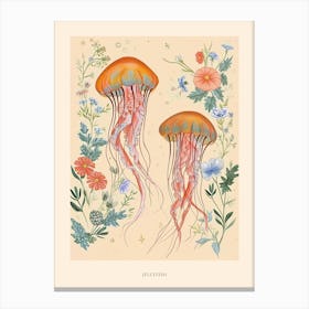 Folksy Floral Animal Drawing Jellyfish 2 Poster Canvas Print