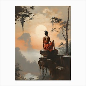 Woman Sitting On A Rock Canvas Print