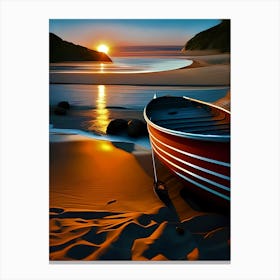 Sun Set Beach - Boat At Sunset Canvas Print