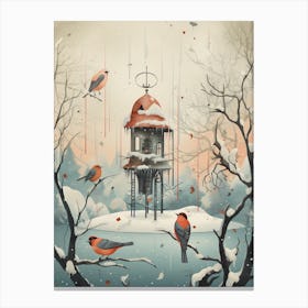 Bird House Winter Snow Illustration 7 Canvas Print