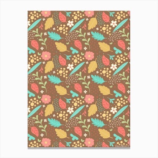 Sweet Flowers And Leaves Pattern Canvas Print