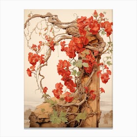 Chinese Trumpet Vine  Flower Victorian Style 1 Canvas Print
