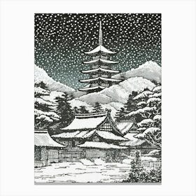 A Snow Covered Village With A Distant View Of A Pagoda Ukiyo-E Style 1 Canvas Print