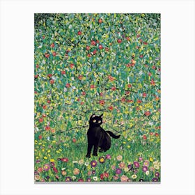 Manzano Apfelbaum With A Black Cat   Gustav Klimt Inspired Canvas Print
