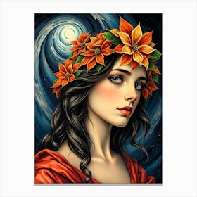 Girl With Flowers On Her Head Canvas Print