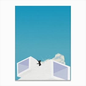 Minimal art of a cat on a sunny building roof Canvas Print