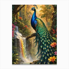 Peacock In The Jungle Canvas Print