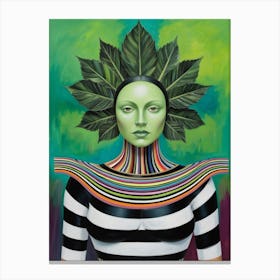 Woman With Leaves On Her Head Canvas Print