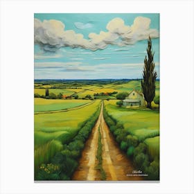 Green plains, distant hills, country houses,renewal and hope,life,spring acrylic colors.15 Canvas Print
