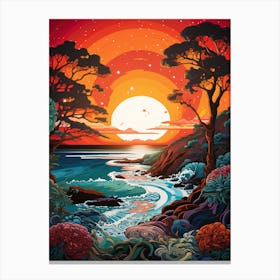Coral Beach Australia At Sunset, Vibrant Painting 2 Canvas Print