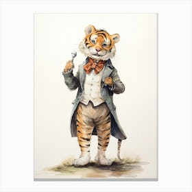 Tiger Illustration Performing Stand Up Comedy Watercolour 3 Canvas Print