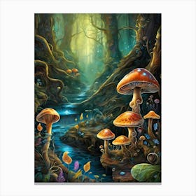 Neon Mushrooms In A Magical Forest (29) Canvas Print