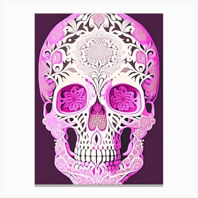 Skull With Mandala Patterns 3 Pink Line Drawing Canvas Print