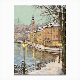 Vintage Winter Illustration Stockholm Sweden 1 Canvas Print